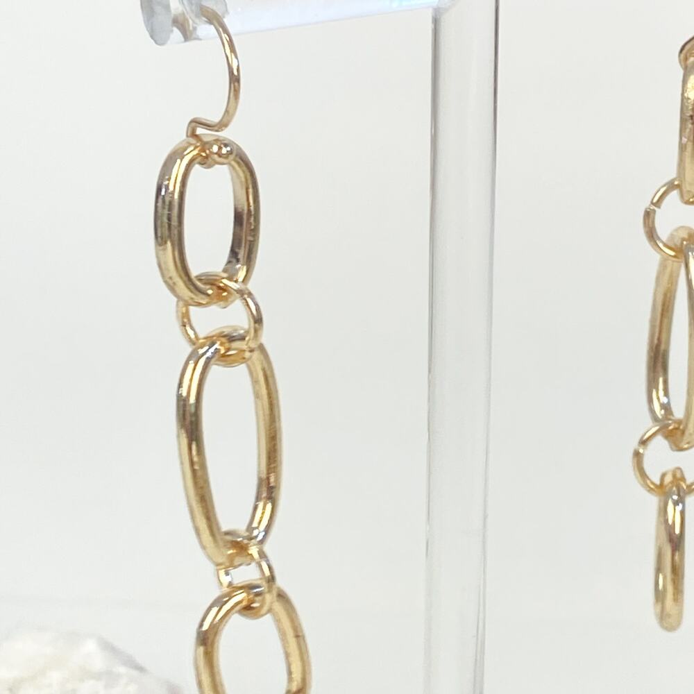 Gold Earrings Dangly Chain Link Earrings Gold Tone - Picture 6 of 9